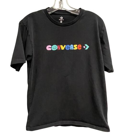 Converse Size Medium Black Tee Unisex Colorful Logo Graphic Short Sleeve - Picture 1 of 3